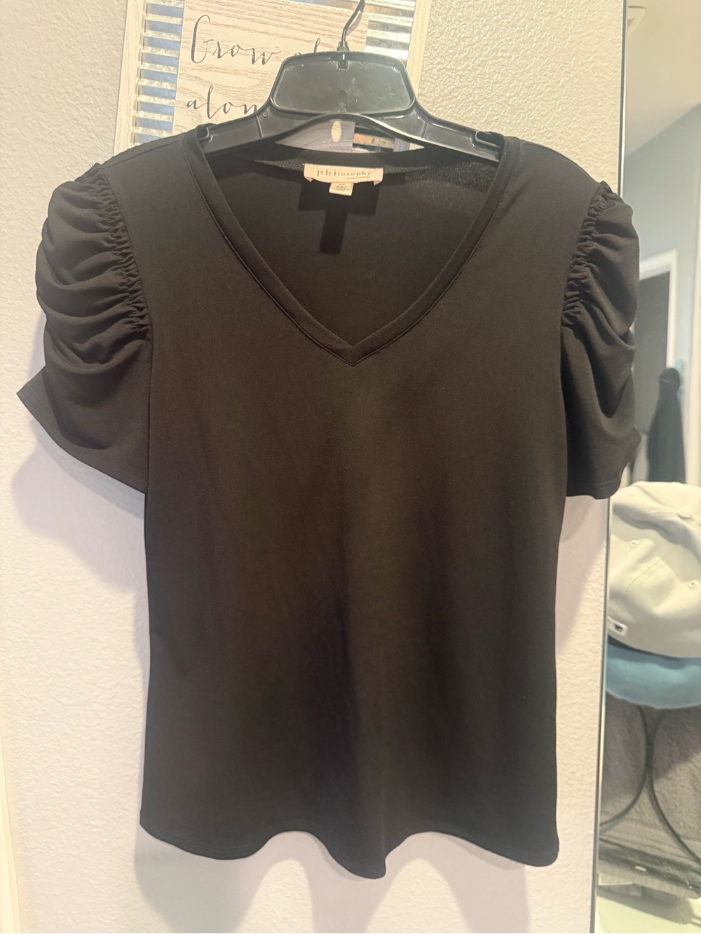 philosophy Black V-Neck Puff Sleeve Tee